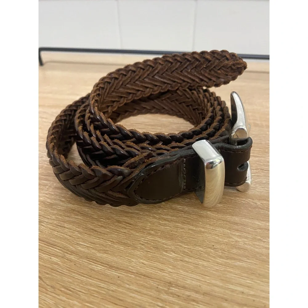 Unbranded Braided Leather Belt Men XXL Brown Woven Preppy Minimalist Old Money